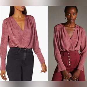 Favorite Daughter The Date Blouse Floral Satin Faux Wrap Body Suit